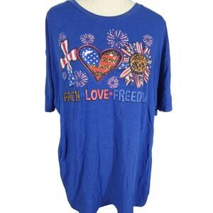 Love In Faith XL T-Shirt Freedom 4th of July Fireworks Casual Short Sleeves